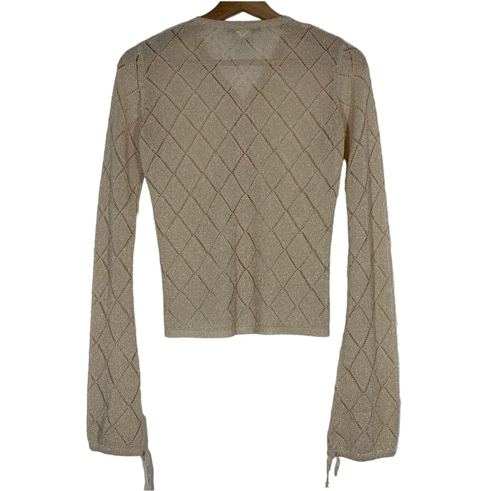 Vintage Free People Pointelle Knit Gold Metallic Mesh Zip Up Cardigan Coachella - Picture 7 of 12